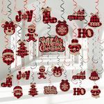 Liliful 48 Pcs Christmas Hanging Swirls Decorations Christmas Buffalo Plaid Santa Elk Joy Ho Gingerbread Man Ceiling Decor Ornaments for Christmas Tree Xmas Holiday Party Supplies