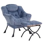 LITA Lazy Chair with Ottoman, Modern Accent Leisure Upholstered Sofa Chair, Lounge Reading Chair with Armrests and a Side Pocket for Living Room, Bedroom & Small Space, Plush Light Blue