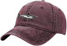 Outdoor Shaping Fish Embroidery Dad Hat - Soft Washed Cotton Unstructured Baseball Cap for Unisex Adjustable Vintage Style Burgundy