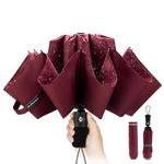 Chakipee Travel Compact Umbrella Windproof - Portable Automatic Umbrellas for Rain, Inverted Folding Umbrella for Men and Women, 210T Teflon Coating 120cm Span - 10 Ribs Red Umbrella