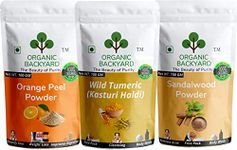 ORGANIC BACKYARD 100% Natural Wild Turmeric/Kasturi Haldi Sandalwood and Orange Peel Powder Combo 100gm Each for Face Care