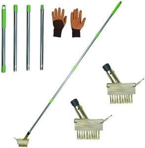 Deck Moss Cleaning Tool, Featuring a 63-inch Adjustable Handle, Includes 2 Replaceable Brush Heads and Gardening Gloves, Suitable for Crevice Cleaning, Moss Killer, and roof Moss Killer