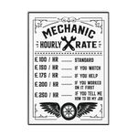 Garage Print | Funny Car Mechanic Hourly Rate Print | Price List Poster | Gift For Him | A4 Unframed Black and White Print | Mechanic Gift | PR44