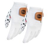 DEGA Golf Gloves 2 Pack 100% Cabretta Leather Golf Glove Men Left Hand Thumb Printed Designs (M/L, Golf Iconic)