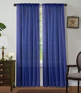 Sapphire Home Royal Blue Sheer Curtains - 2 Panels Set, 54" x 108", Transparent, Light Filtering Privacy Voile Drapes, Sheer Window Curtains for Living Room, Bedroom, Kitchen, Dining Room - Royal Blue