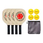 Amazin' Aces Pickleball Paddles | Set Includes 4 Wood Pickleball Paddles + 4 Pickleballs + 1 Mesh Carry Bag | Great Rackets for Beginners | Pickleball Paddle Set Includes eBook w/Rules & Tips