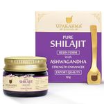UPAKARMA Shilajit Resin with Ashwagandha 10g | 300mg/serving | Boosts Strength & Build Muscle Mass | 100% Ayurvedic | Lab Tested | 33 Servings | Pack of 1