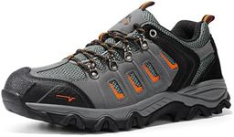 NORTIV 8 Men's Waterproof Hiking Shoes Leather Low-Top Hiking Shoes for Outdoor Trailing Trekking Camping Walking,Size 13,Black/Dark Grey/Orange-Pu,QUEST-1-W