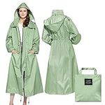 LAMA Womens Long Raincoats with Hood, Waterproof Reusable Packable Rain Coat with Long Sleeves for Adults Womens Ladies, Rain Coat for Bike Moto Riding Hiking Trekking, Green