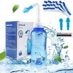 Neti Pot Sinus Rinsing, Nasal Wash Bottle Sinus Rinsing Bottle Cleaner Pressure Irrigation Neti-Pot with Sticker Thermometer for Adult & Kid BPA Free(300ml with 30 Nasal Wash Salt Packets,Blue)