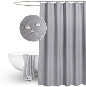 EurCross Grey Shower Curtain Waffle Weave Fabric,Thick Heavy Duty Mould Proof Water Repellent Polyester Shower Curtain for Bathroom With 12pcs Hooks,Size 180x180cm