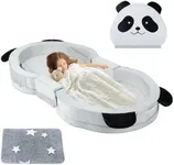 spanspace Toddler Travel Bed Panda Style – Foldable & Portable Floor Bed for Kids, Washable Toddler Cot with Safety Rails, Perfect for Children 18M – 5yr Old
