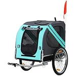 PawHut Folding Dog Bike Trailer Pet Cart Carrier for Bicycle Travel in Steel Frame with Hitch Coupler - Light Blue & Grey