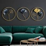 Design World Gifts And Interiors Metal Wall Decor/Wall Art/Gingko Leaf Wall sculpture/Hanging For Living Room, Bedroom, Dining Room, Office, Restaurant/Set Of 3