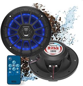 BOSS Audio Systems MRGB55B 5.25 Inch Marine Speakers - Weatherproof, 150 Watts Per Pair, 75 Watts Each, Multi-Color Illumination, Full Range, 2 Way, Sold in Pairs