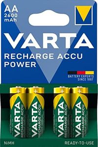 VARTA Batterie ricaricabili AARechargeable Ready2Use precaricata Mignon Ni-Mh (pacco da 4, 2600mAh), ricaricabile senza effetto Memory - pronta all'uso