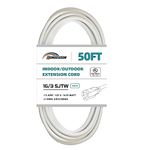 HONDERSON 50FT Outdoor Extension Cord-16/3 SJTW Durable White Extension Cable with 3 Prong Grounded Plug for Safety,Great for Outdoor Christmas Decorations