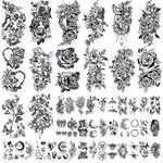 SOOVSY 49 Sheets Large Flower Temporary Tattoo Butterfly Bee Crescent Moon Half Arm Tattoos for Women Fake Tattoos That Look Real and Last Long Rose 3D Tattoo Stickers Waterproof Semi Permanent Tattoo