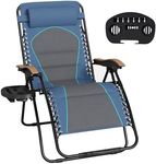 MFSTUDIO Zero Gravity Chairs, Oversized Patio Recliner Chair, Padded Folding Lawn Chair with Cup Holder Tray, Support 400lbs, Blue