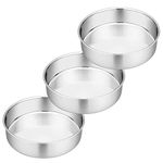 P&P CHEF 8 Inch Cake Pan Set, 3 Pcs Round Baking Pans Stainless Steel Layer Birthday Wedding Cake Pans, Fit Oven/Pots/Pressure Cooker, Non Toxic & Heavy Duty, Dishwasher Safe