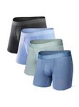 DAVID ARCHY Mens Breathable Bamboo Rayon Boxer Briefs with Fly in 4 Pack Soft Trunks (XXL, Black+Light Blue+Pale Green+Moonlight Blue)