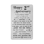 TANWIH 2 Year Anniversary Card Gifts for Wife, Happy 2nd Second Wedding Anniversary Cards for Women Her, Engraved Metal Wallet Insert