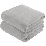 KinHwa Microfiber Bath Towels Large Bathroom Towel Super Absorbent Shower Towel Extra Soft Towels for Bathroom, Sports, Travel, Fitness, Yoga, Spa, Pool, Light-Gray 2Pack 30Inch x 60Inch