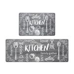 HEBE Anti Fatigue Kitchen Floor Mat 2 Pieces Cushioned Farmhouse Kitchen Rugs Set Waterproof Non Slip Comfort Heavy Duty Standing Mat Carpets for Kitchen, 17.3"x48"+17.3"x28"