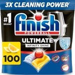 Finish Dishwasher Tablet, Ultimate Infinity Shine, 100 Tabs, Lemon Sparkle, Clean & Shine Detergent Tabs, Tough on Grease Stains, Effective for Short Eco Cycle