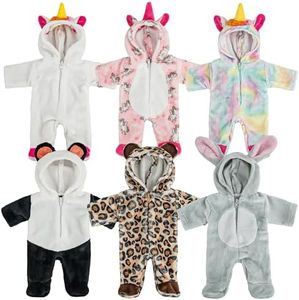 6 Set Dolls Clothes Outfits Jumpsuits for 10 to 14 Inch New Born Baby Doll, Animal Styling Baby Doll Clothes and Accessories for 12 Inch