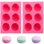 Hedume 2 Pack 6-Cavity 3D Macaroon Silicone Mold, Macaron Hamburger Baking Molds, Perfect for Candle, Muffin, Cake/Cupcake Decorating, Mini Soap, Bath Bomb