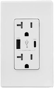 ELEGRP 36W QC 3.0 and PD 2.0 USB Wall Outlet, Type A & Type C Power Delivery and Quick Charge for iPhone/iPad/Samsung/Google/LG/HTC/Android Devices/Tablets, UL Listed, Wall Plate (1 Pack, White)