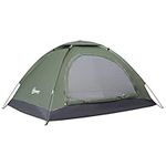 Outsunny 2 Person Camping Tent, Camouflage Tent with Zipped Doors, Storage Pocket, Portable Handy Bag, Dark Green