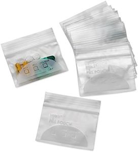 Pill Pouch Bags - (Pack of 100) 3" x 2.75" Pill Baggies and Disposable Plastic Travel Pill Bags with Write-on Labels