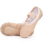 Kefiyis Ballet Shoes for Girls Leather Dance Shoes Full Sole Ballet Flats Ballet Slippers for Kids Toddler Women Adults (Beige 5 Adult)