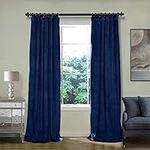 ChadMade 100W x 108L Inch Soft Premium Soft Velvet Curtain Drapery with Room Darkening Lining Flat Hook or Ring Clip Header for Track, Sapphire Blue Doublewide (1 Panel)