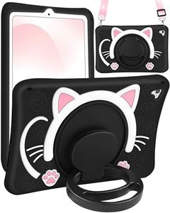 Wazzasoft for iPad 6th Generation/iPad Air 2/ Pro 9.7 Inch Case Girls Cute Black Cat Cover Girly Kawaii with Rotating Handle Stand & Strap Silicone Funda for Apple iPad Cases 6th Gen/Air2/Pro 9.7”