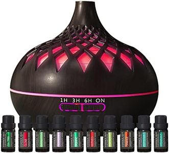 Aromatherapy Diffuser & Essential Oil Set - Ultrasonic Diffuser & Top 10 Essential Oils - 500ml Aromatherapy Humidifier with 4 Timer & 7 Ambient Light Settings