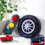 2 Pcs Racing Room Pillow Decorations Set 15.7 Inch Big Creative 3D Simulation Wheel Pillow Funny Traffic Cone Traffic Light and Stop Sign Plush Pillow Soft Car Tire Pillow for Kid Room (Traffic Light)