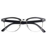 Glasses Queen 201556 Vintage Inspired Classic Half Frame Nerd UV400 Clear Lens Glasses,Shiny Black