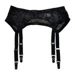 TVRtyle Black/White Vintage 4 Wide Straps Metal Clips Sexy Garter Belt for Stockings S502 (Black, Medium)