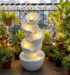EXPLEASIA Stacked Pot Water Fountain | Indoor Home Garden Office Vastu Decor | White | Waterfall 73x40x40 cm