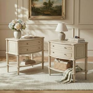 STO'SENSE Nightstand Set of 2 w/Charging Station & 2 Drawers, Pre-Assembled, Vintage Side Table w/Antique-Finished Pulls, Rustic Wood Finish, End Table w/Turned Legs for Bedroom, Antique Grey