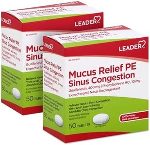 Leader Mucus Relief PE Sinus Congestion, Expectorant; Nasal Decongestant, Thins and Loosens Mucus, Immediate-Release, Alleviates Chest Congestion, 50 Tablets (Pack of 2)