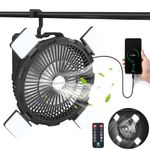 Battery Operated Camping Fan Rechargeable with LED Lantern, Tent Ceiling Fan Lights for Camping Hanging, 8000 mAh Compact Outdoor Tent Fan with Hanging Hook, Work Long-25h, Intelligent Remote Control