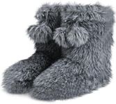 Home Slipper Indoor Slipper Boots,Women's Fuzzy Slippers High Top Furry House Shoes Soft Sole Bedroom Slippers with Lace Pom Poms Non-slip Slipper Booties,Grey Fur Monster,US 11/12