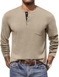 COOFANDY Men's Long Sleeve T-Shirts 3 Button Pocket Tee Casual Basic Daily Top Shirts Khaki