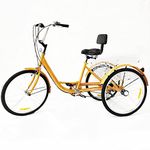 Adult Tricycles, 24" 6 Speed 3-Wheel Adult Tricycle Trike Cruiser Bike, Cargo Trike with Shopping Basket for Outdoor Sports Shopping (Yellow)