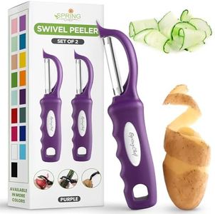 Spring Chef Premium Purple Swivel Vegetable Peeler Set of 2, Stainless Steel Potato Peeler for Kitchen with Soft Grip Handle, Apple Peeler With Sharp Blades - Perfect for Veggie, Fruit, Carrot, Mango