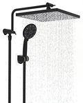 Hibbent 10 Inch Rain Shower Head,Hibbent High Pressure Fixed Showerhead,High Flow Stainless Steel Square Bathroom Rainfall Shower Head,Swivel Spray Angle,Ultra Thin, Matte Black